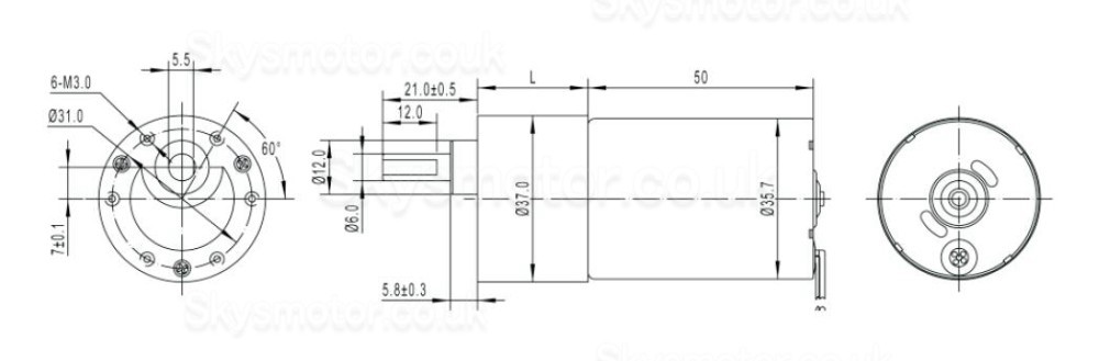 2Pcs 12V/24V Brushless DC Motor GM37-TEC3650 7W/11W with Ratio 6~810 Spur Gearbox