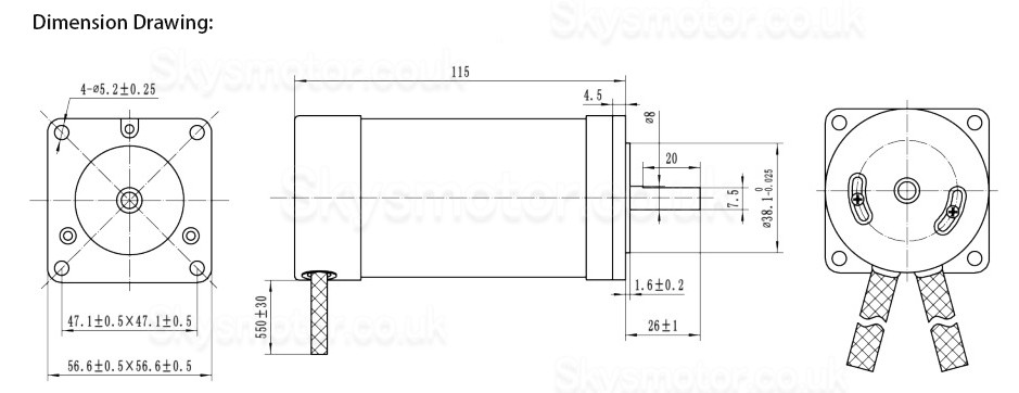 24V 200W Brushless DC Motor OK57BLS115-240-200 4000RPM 47Ncm 12A 3 Phase Ф57mm BLDC Motor